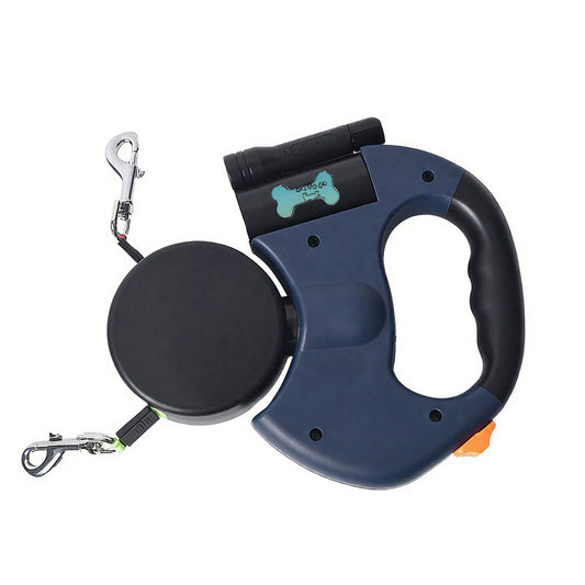 Multifunctional Dual Dog Leash With Light & Waste Bag Dispenser
